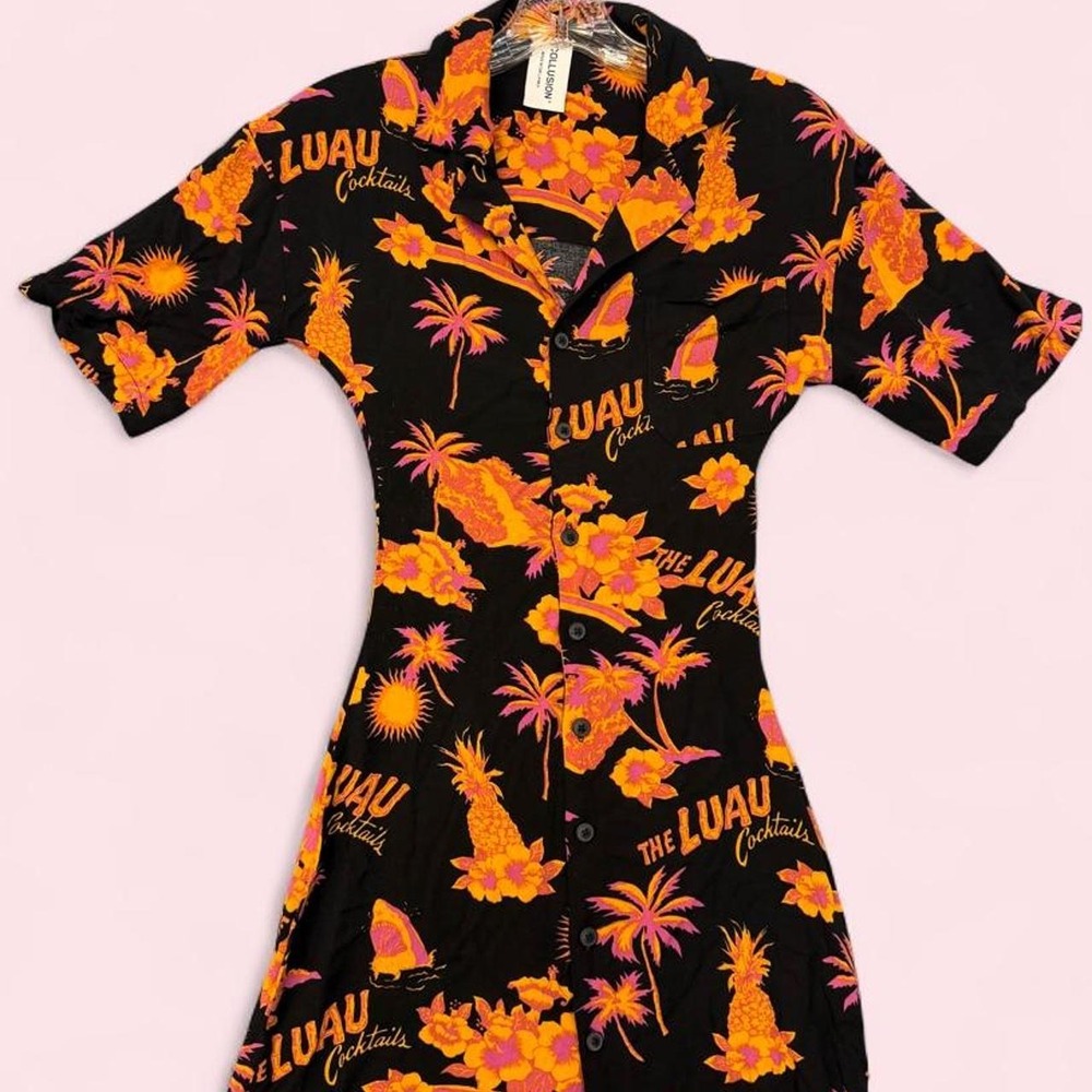 COLLUSION ASOS The Luau Cocktails Hawaiian Shirt Mini Dress US 0